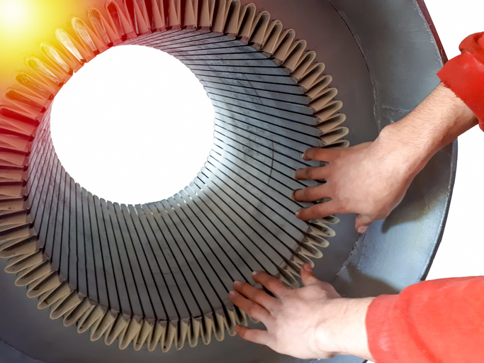 Stator of a big electric motor on site electro-mechanical services